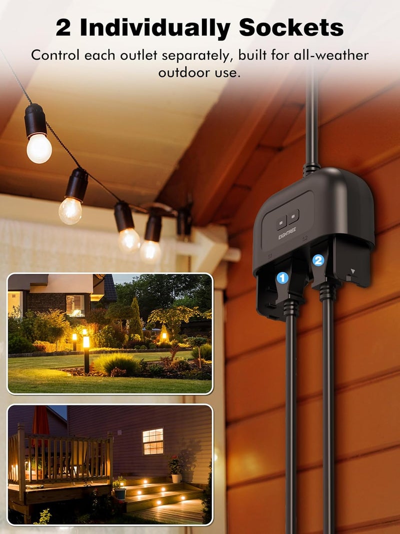 EIGHTREE Outdoor Smart Plug Waterproof IP44, Smart Outlet Plug with 2 Independently Controlled Outlets, Compatible with Alexa and Google Assistant, Voice & Remote Control, Timer&Schedule, 2.4GHz Only - Image 2